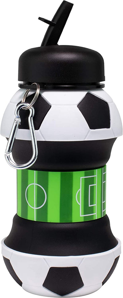 Art Clip-On Collapsible Bpa-Free Silicone Soccer Ball Water Bottle for Kids, 18 Oz. Size