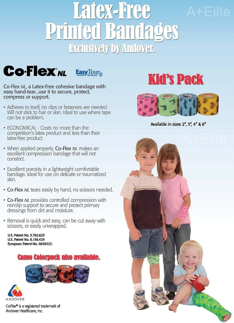 Andover Co-Flex NL 1"X5Yds Bright Color Variety 12-Pack Cohesive Flexible Elastic Latex Free Bandage Compression Self Adherent Wrap Vet Kids Children Animals Pets Cats Dogs Horses 5100CP