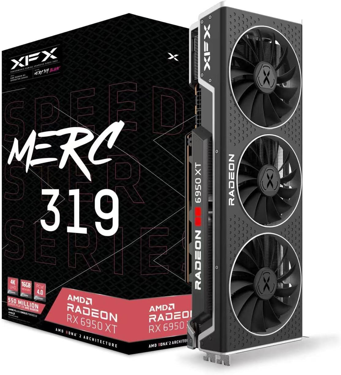 Speedster MERC319 RX 6950XT Black Gaming Graphics Card with 16GB GDDR6 HDMI 3Xdp, AMD RDNA 2 - RX-695XATBD9