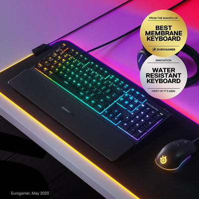 Apex 3 RGB Gaming Keyboard – 10-Zone RGB Illumination – IP32 Water Resistant – Premium Magnetic Wrist Rest (Whisper Quiet Gaming Switch)