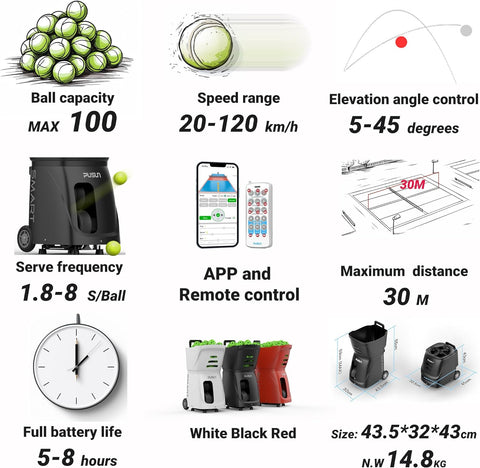 Ptsmart Tech-Savvy Tennis Training Machine: High-Speed Ball Delivery, Professional Grade, Easy Setup, Great for Advanced Players