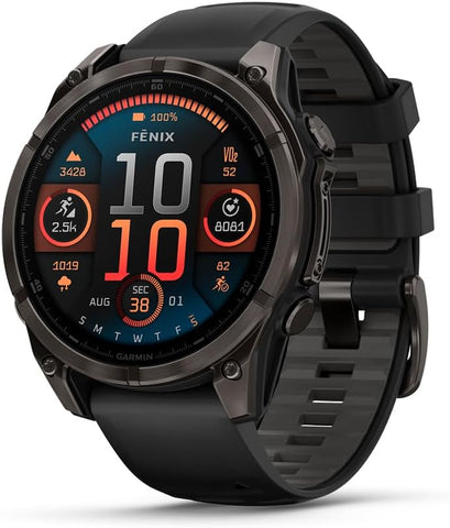 Fēnix® 8 – 47 Mm, AMOLED, Sapphire, Premium Multisport GPS Smartwatch, Long-Lasting Battery Life, Dive-Rated, Built-In LED Flashlight, Carbon Gray DLC Titanium with Pebble Gray Band