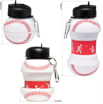 Art Clip-On Collapsible Bpa-Free Silicone Baseball Water Bottle for Kids, 18 Oz. Size