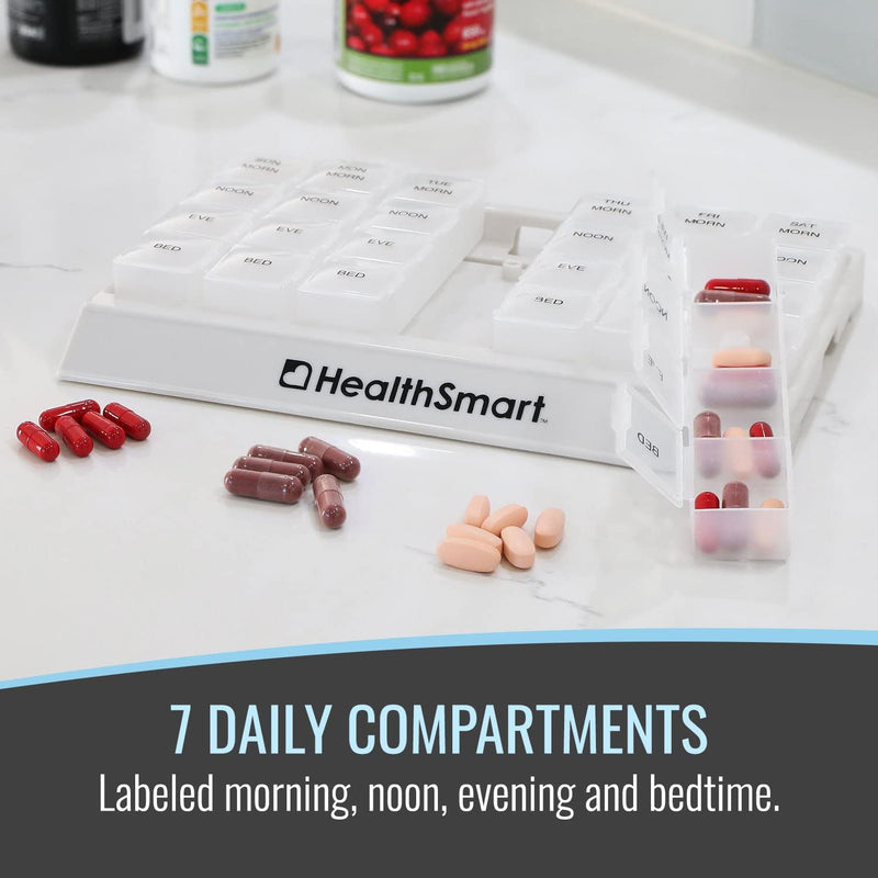 Weekly Pill Organizer 3 Times a Day, Medicine Organizer for Morning, Noon, Evening, and Night, Travel Pill Organizer, with Storage Tray, Clear (Pack of 1)