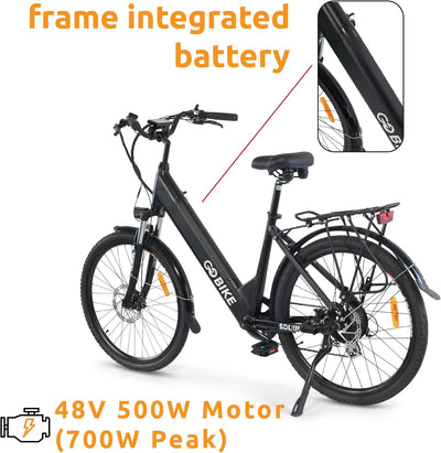 Soleil Lightweight Electric Motorized Bike, Step through E-Bike 7 Speed Shimano, Pedal Assist, Thumb Throttle, City E-Bikes for Men, and Women 48V 500W Motor 30 Mile Range for Adults, by Gobike