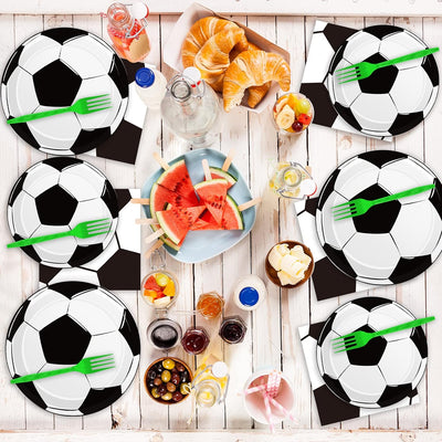 50 Guests Soccer Plates Napkins Party Supplies Soccer Birthday Party Decorations Disposable Paper Dinnerware Tableware Set Soccer Ball Party Decoration Favors