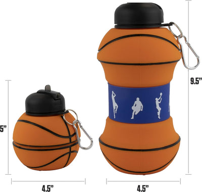 Art Clip-On Collapsible 1 Liter, 34 Oz. Size Bpa-Free Silicone Basketball Large Water Bottle for Kids