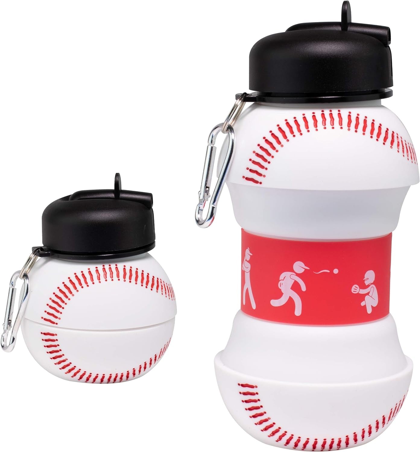 Art Clip-On Collapsible Bpa-Free Silicone Baseball Water Bottle for Kids, 18 Oz. Size