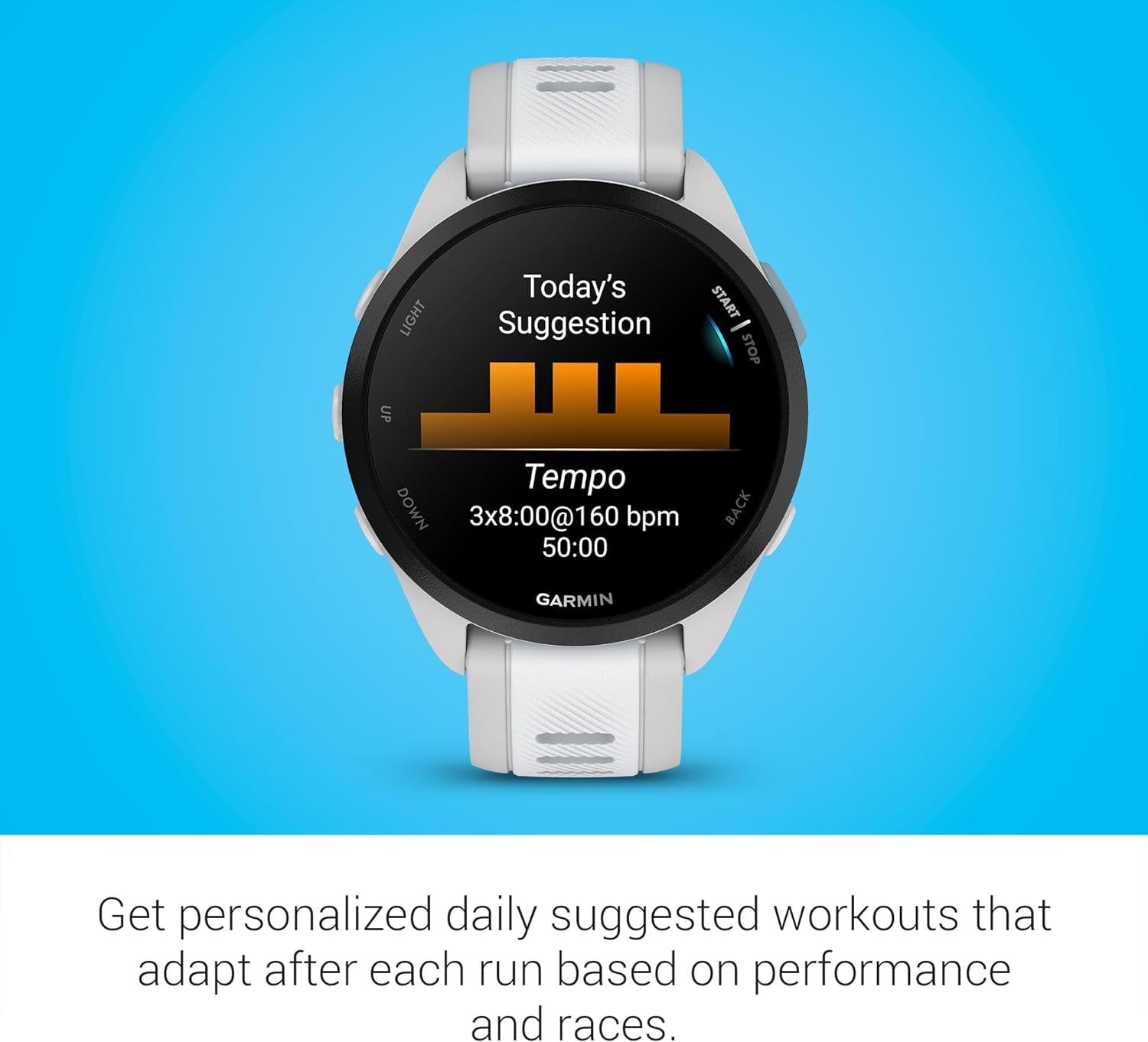 Forerunner 165 Music, Running Smartwatch, Colorful AMOLED Display, Training Metrics and Recovery Insights, Music on Your Wrist, Whitestone