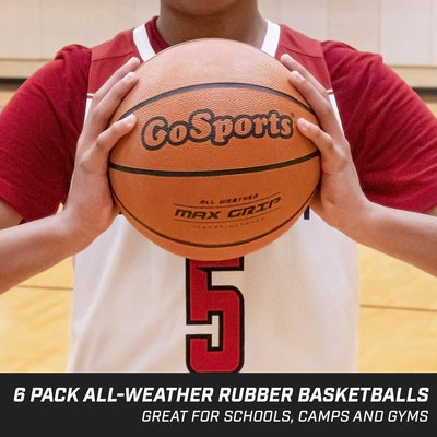 Indoor/Outdoor Rubber Basketballs - Six Pack of Size 6 or Size 7 Balls with Pump & Carrying Bag - Choose Your Size