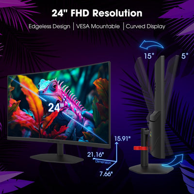 Curved 24-Inch Gaming Monitor 1500R Displayport HDMI X2 Eye Care 100% Srgb Build-In Speakers, 1Ms 100Hz Machine Black 2024 (C248W-FW100T Series)