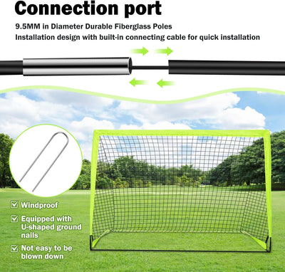 Soccer Goal - Set of 2 Soccer Nets, 6X4 Ft Portable Pop up Soccer Goals for Backyard - Soccer Training Equipment with Soccer Ball, Ladder, and Cones - Toddler Kids Youth Outdoor Game Toys