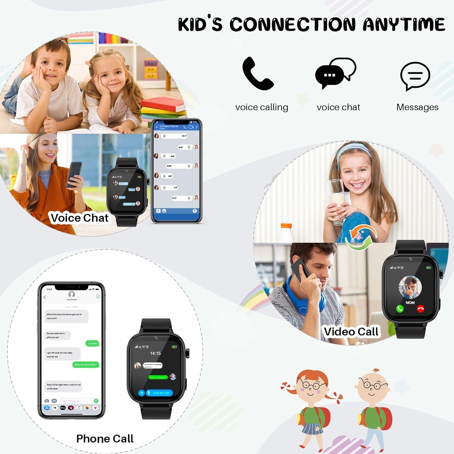 4G Kids Watch, Smart Watch for Kids with SIM Card, 47 Exciting Games, Two-Way Calling Feature, SOS Emergency Call Button Ideal for Kids Aged 3-12, Children’S Cell Phone Alternative (Black)