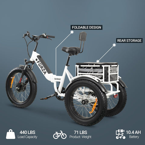 Forza Compact Electric Bike, Electric Tricycle for Adults, 3 Wheel Bicicleta Electrica Para Adultos,Up to 40 Miles Range