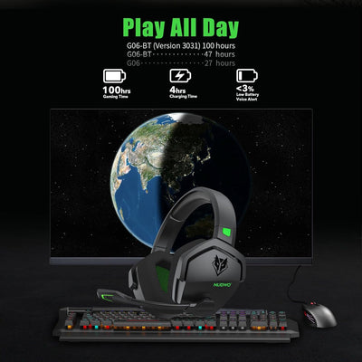 G06 Dual Wireless Gaming Headset with Microphone for PS5, PS4, PC, Mobile, Switch: 2.4Ghz Wireless + Bluetooth - 100 Hr Battery - 50Mm Drivers - Green