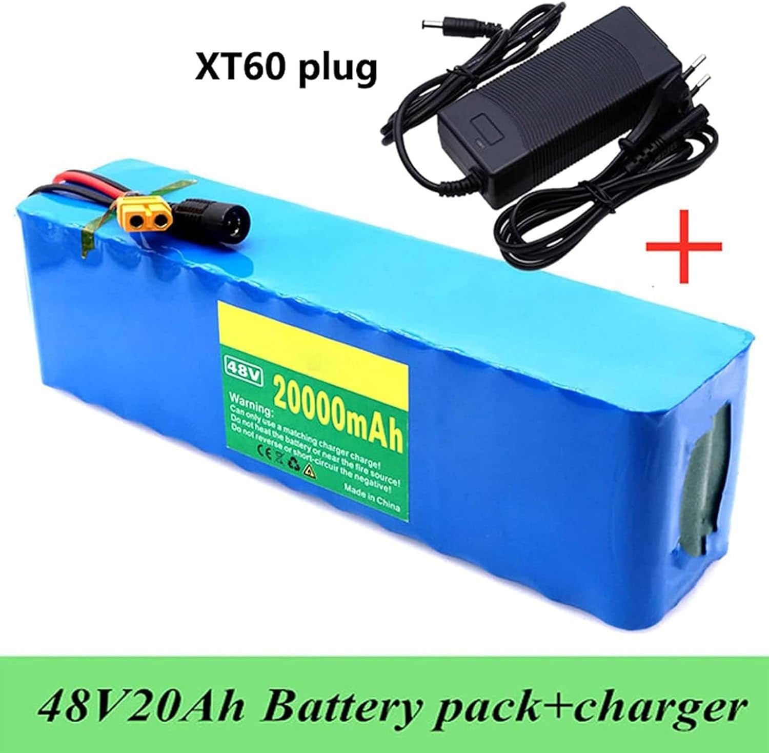 E-Bike Battery 48V 20Ah 13S3P Lithium-Ion Battery Pack Built-In BMS for 1000W Motor Electric Bicycle with Charge,Xt60 Plug