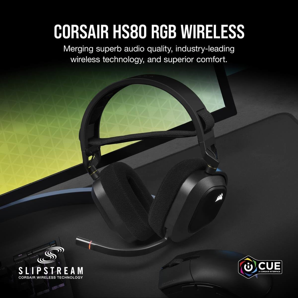 HS80 RGB WIRELESS Multiplatform Gaming Headset - Dolby Atmos - Lightweight Comfort Design - Broadcast Quality Microphone - Icue Compatible - PC, Mac, PS5, PS4 - Black