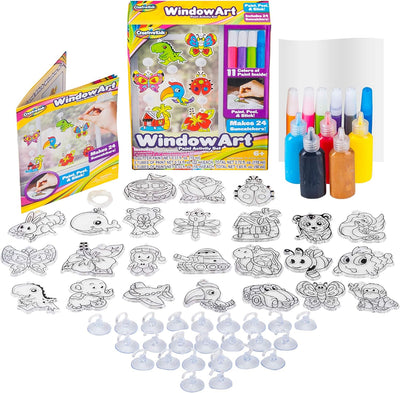 Window Paint Art Kit – Make Your Own Suncatchers Set – 24 Sun Catchers, 24 Suction Cups & 11 Paints – Suncatchers for Kids to Paint - DIY Window & Mirror Arts & Crafts Kit Children