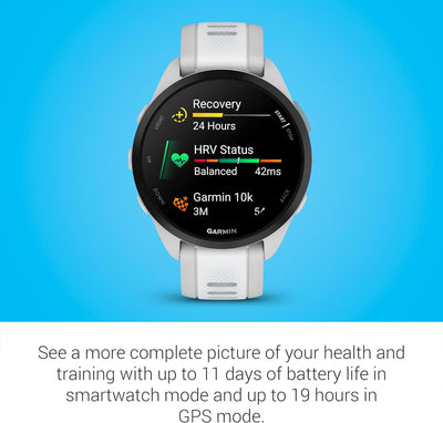 Forerunner 165 Music, Running Smartwatch, Colorful AMOLED Display, Training Metrics and Recovery Insights, Music on Your Wrist, Whitestone