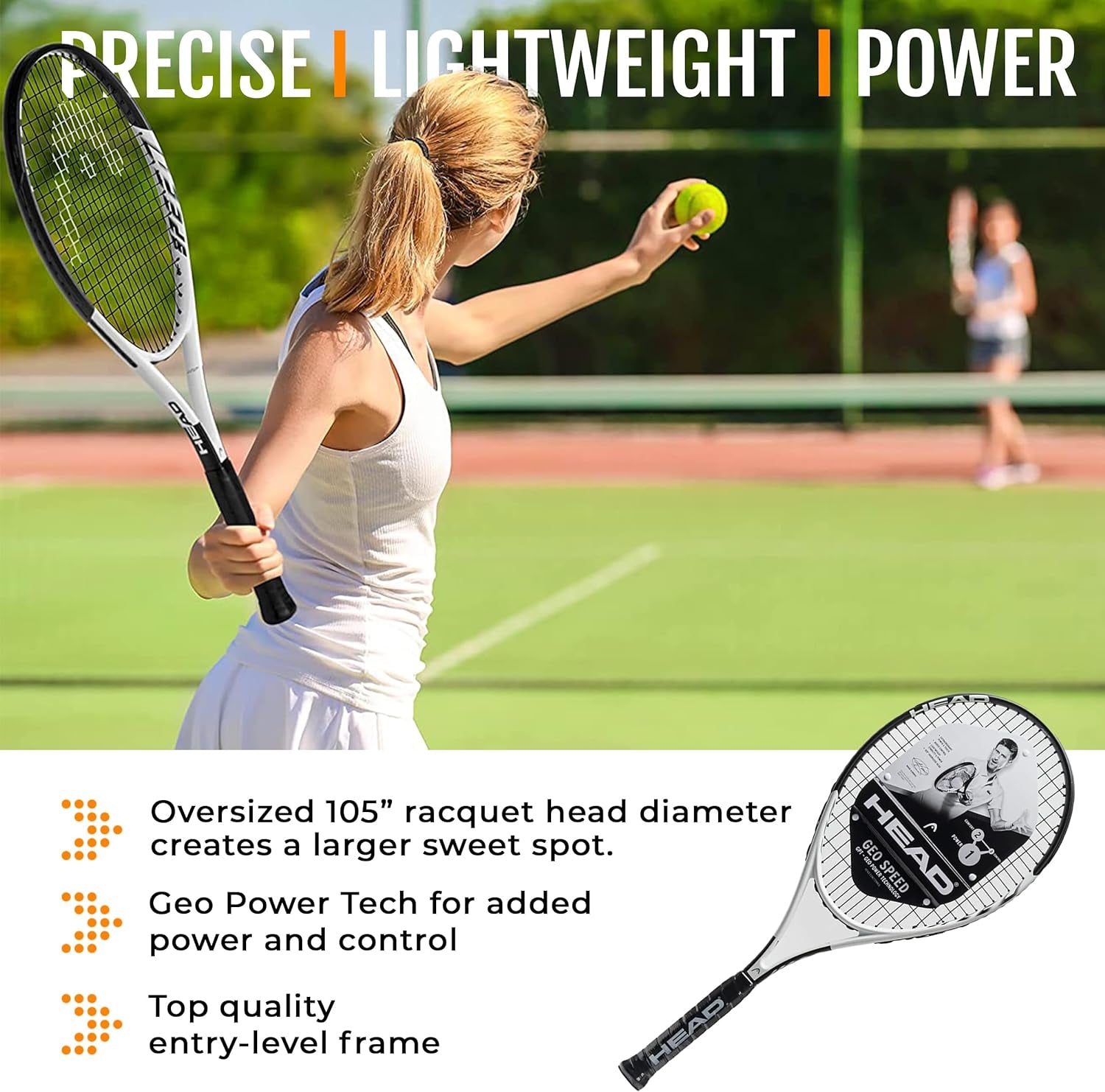 Geo Speed Adult Tennis Racket - Pre-Strung Light Balance 27.5 Inch Racquet