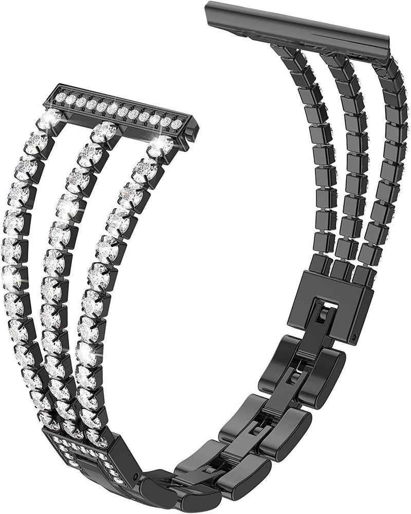 Band Compatible for Galaxy Watch 46Mm / Galaxy Watch 3 45Mm, 22Mm Fashion Diamond Stainless Steel Metal Replacement Bracelet Strap for Samsung Gear S3 Frontier/Classic Women Men (Black)