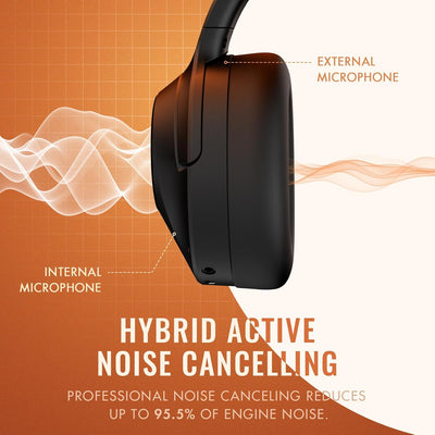 Hybrid Active Noise Cancelling Headphones, Wireless over Ear Bluetooth Headphones, Headphones Wireless with Transparency Mode, Deep Bass, Comfort Fit Ear Cups, 30 Hrs, for Home Office Travel，Orange