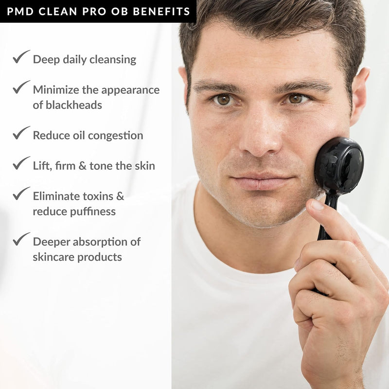 PMD Beauty Clean Pro OB - Smart Facial Cleansing Device with Silicone Brush & Obsidian Gemstone Activewarmth Anti-Aging Massager - Waterproof - Sonicglow Vibration - Clear Pores & Blackheads