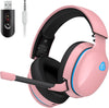 2.4Ghz Wireless Gaming Headset for PS5, PS4 Fortnite & Call of Duty/Fps Gamers, PC, Nintendo Switch, Bluetooth 5.3 Gaming Headphones with Microphone for Mobile, Stereo Sound (Pink Purple)