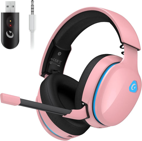 2.4Ghz Wireless Gaming Headset for PS5, PS4 Fortnite & Call of Duty/Fps Gamers, PC, Nintendo Switch, Bluetooth 5.3 Gaming Headphones with Microphone for Mobile, Stereo Sound (Pink Purple)