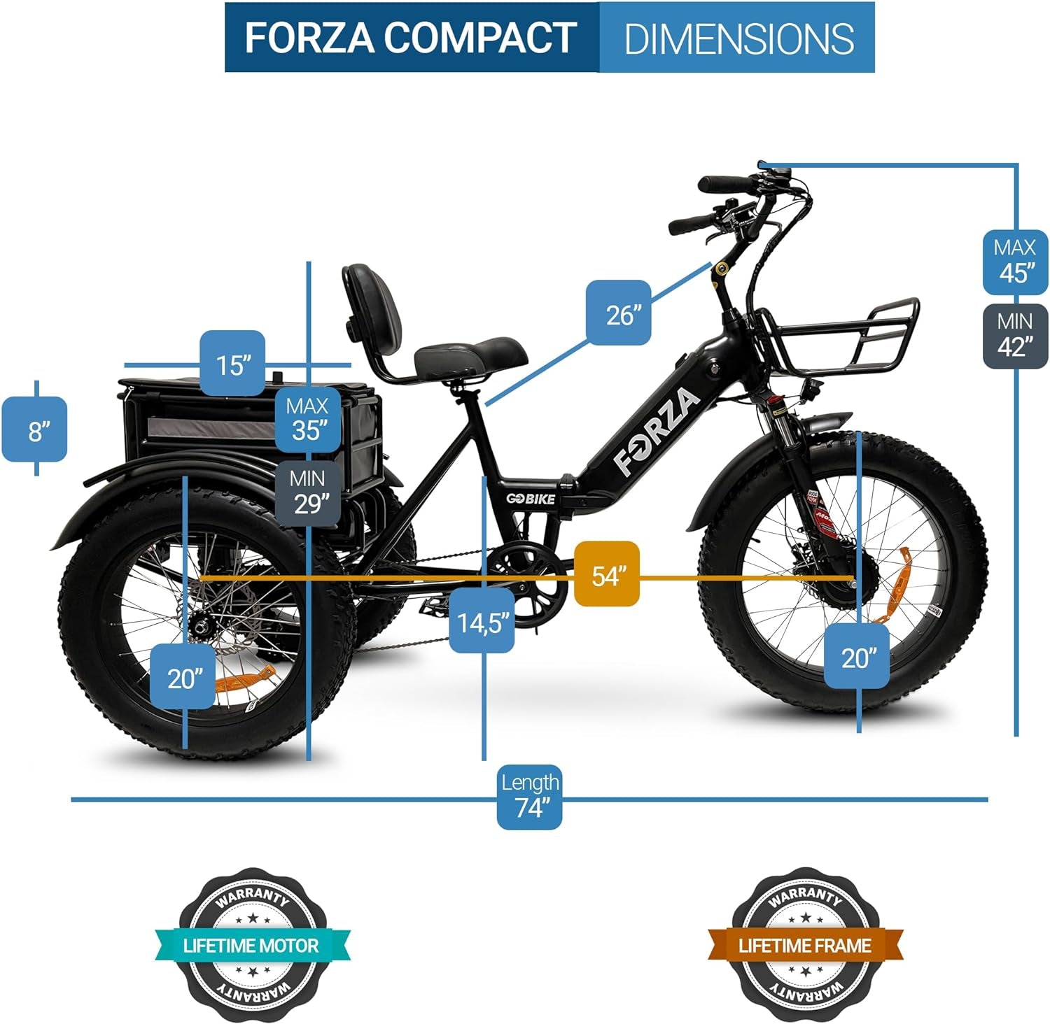 Forza Compact Electric Bike, Electric Tricycle for Adults, 3 Wheel Bicicleta Electrica Para Adultos,Up to 40 Miles Range