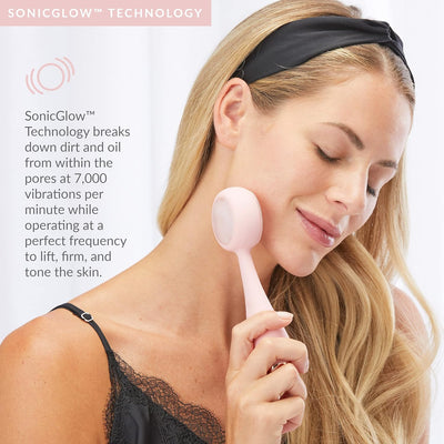 PMD Clean Pro RQ - Smart Facial Cleansing Device with Silicone Brush & Rose Quartz Gemstone