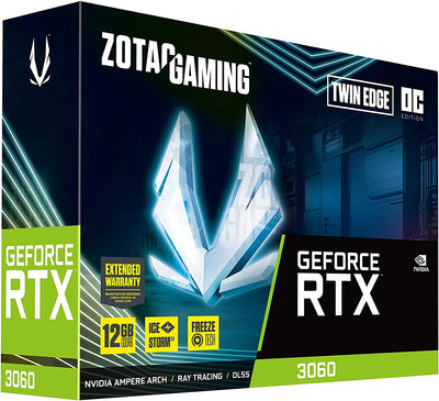 Gaming Geforce RTX 3060 Twin Edge OC 12GB GDDR6 192-Bit 15 Gbps PCIE 4.0 Graphics Card, Icestorm 2.0 Cooling, Active Fan Control, Freeze Fan Stop ZT-A30600H-10M