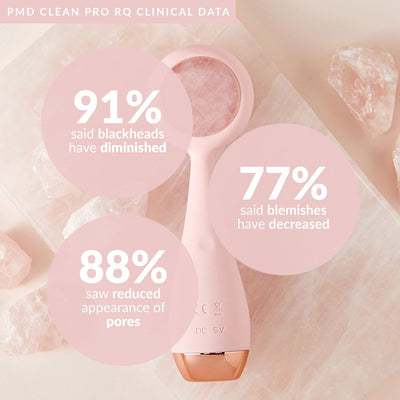 PMD Clean Pro RQ - Smart Facial Cleansing Device with Silicone Brush & Rose Quartz Gemstone