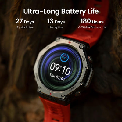 T-Rex 3 Rugged/Military Smart Watch 48Mm, 27 Day Battery, GPS (With Privacy), Offline Maps, 328 Feet Water-Resistant, 170 Fitness/Sport Modes, AI, Voice Control, for Android or Iphone, Black