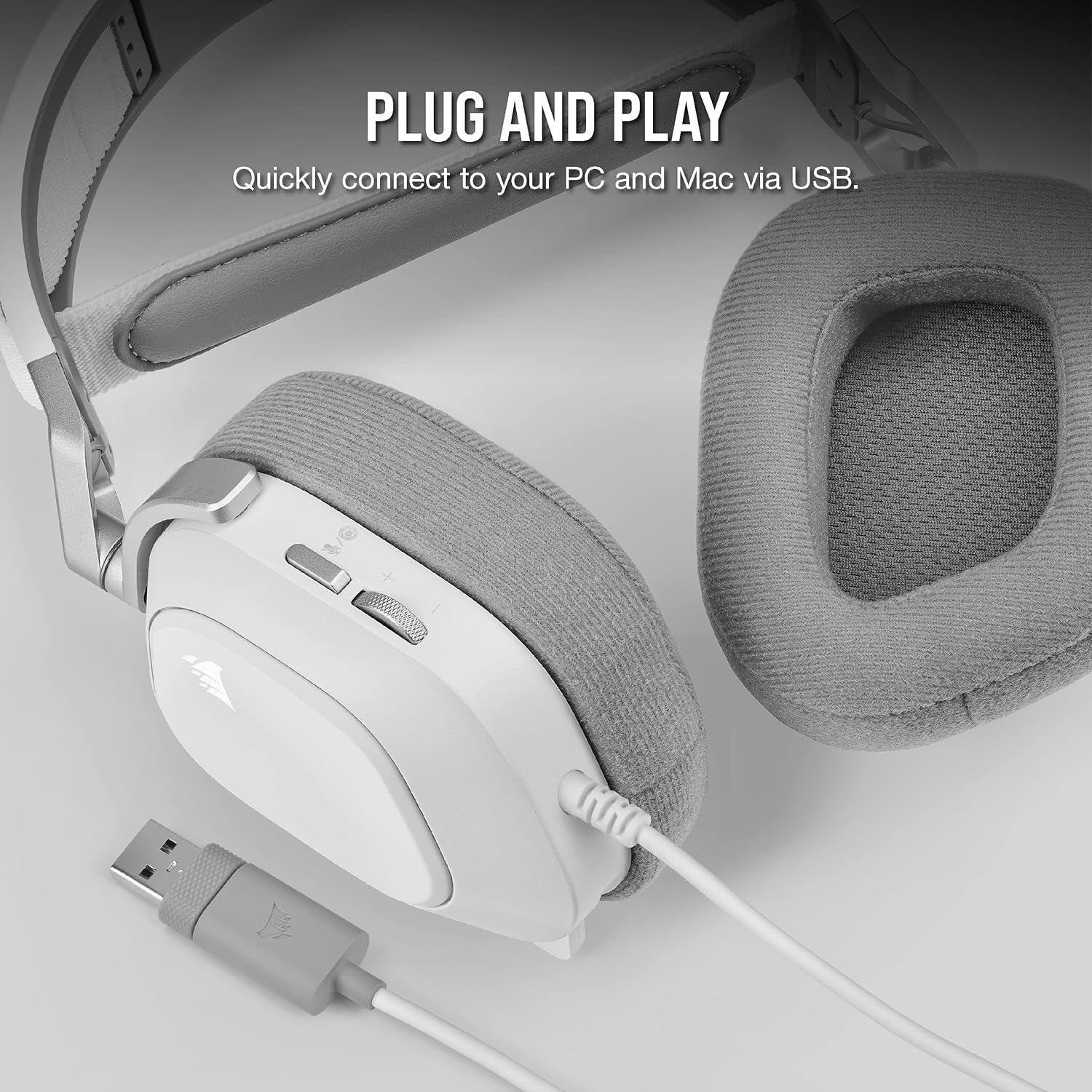 HS80 RGB USB Premium Gaming Headset with Dolby Audio 7.1 Surround Sound (Broadcast-Grade Omni-Directional Microphone, Memory Foam Earpads, High-Fidelity Sound, Durable Construction) White