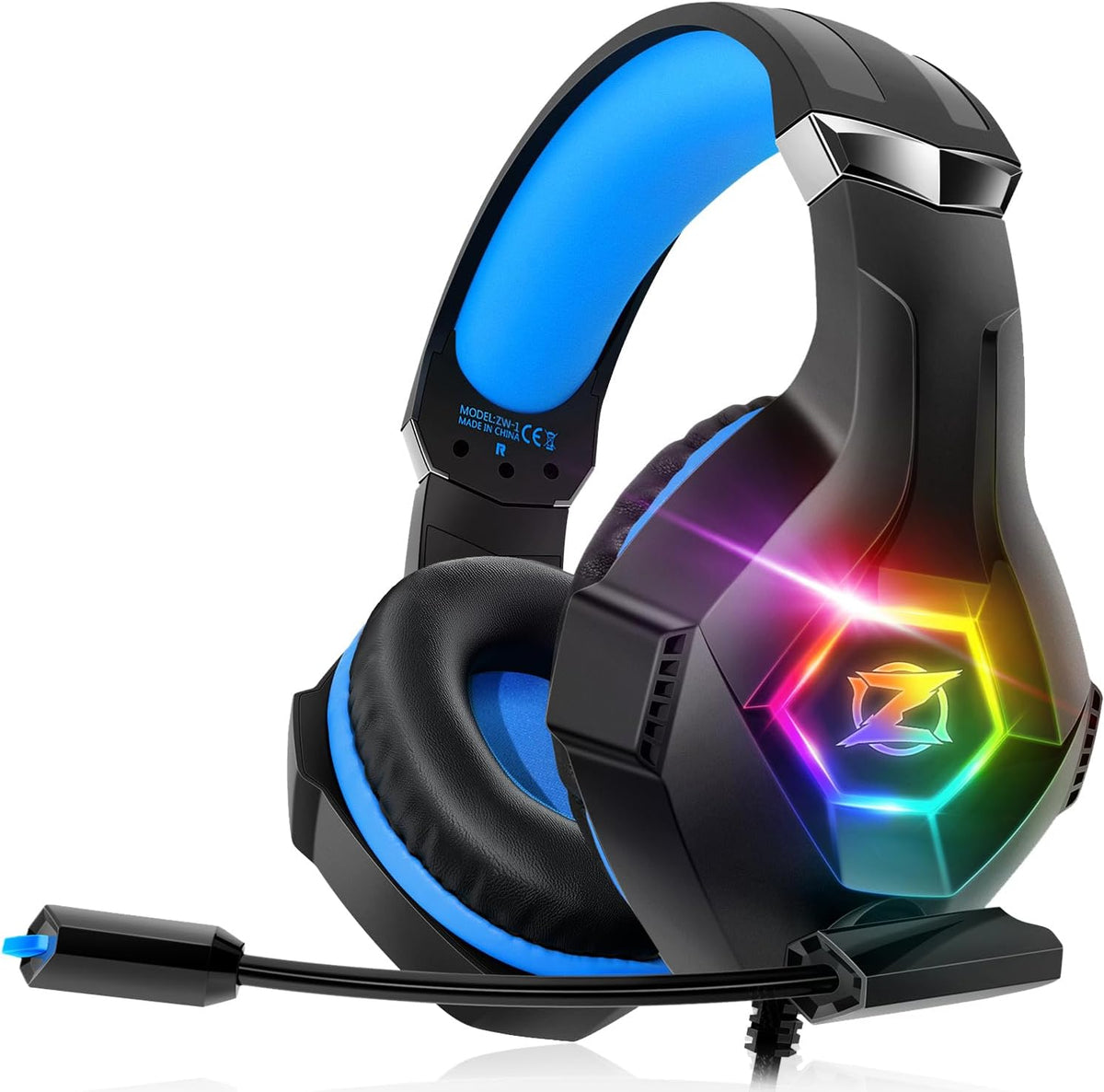 Gaming Headset for Ps5, Ps4, PC with 7.1 Surround Sound, Gaming Headphones with Noise Cancelling Flexible Mic RGB Light Memory Earmuffs for Xbox Series X/S, PC, Mac, Laptop, Phone