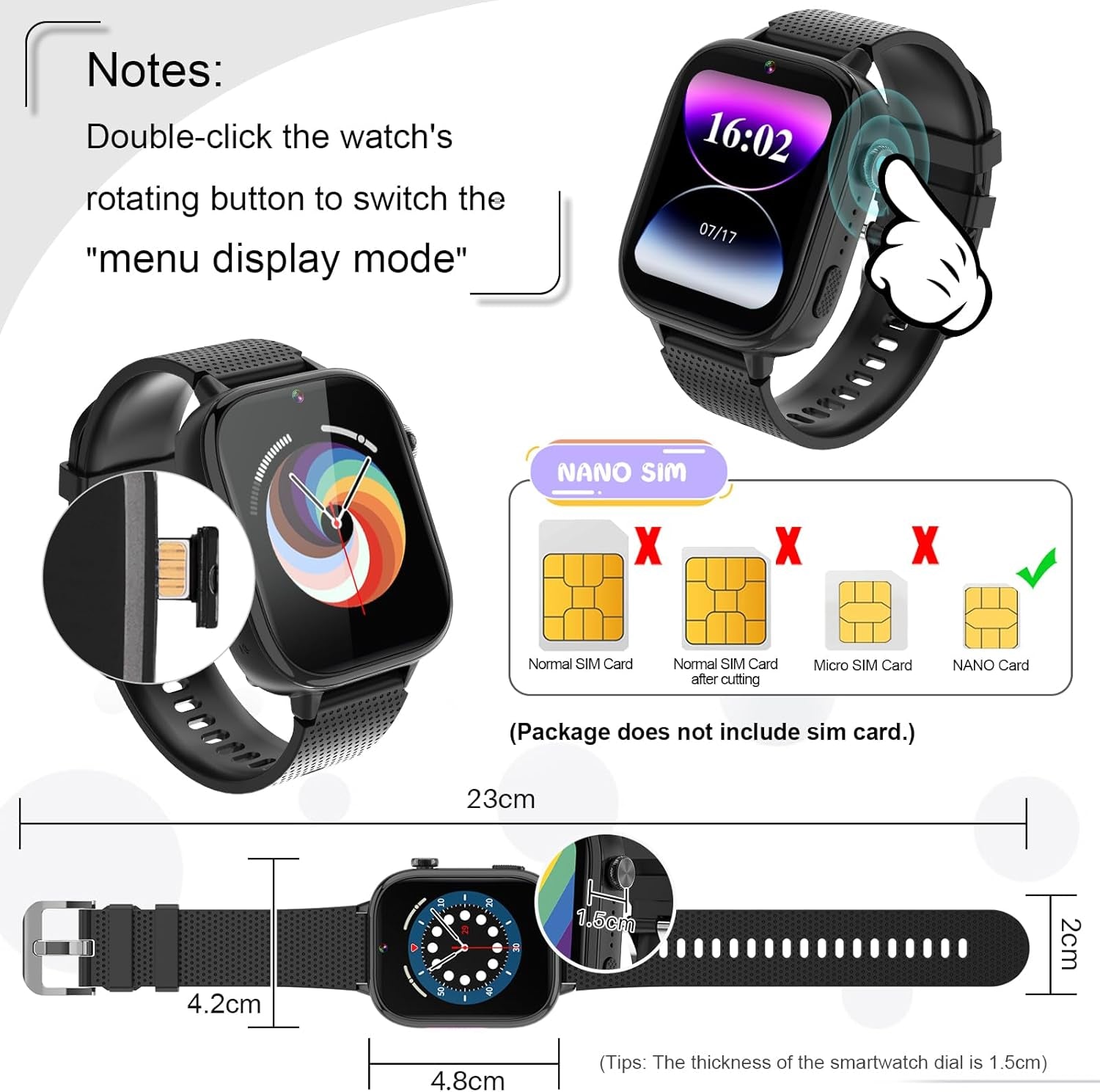 4G Kids Watch, Smart Watch for Kids with SIM Card, 47 Exciting Games, Two-Way Calling Feature, SOS Emergency Call Button Ideal for Kids Aged 3-12, Children’S Cell Phone Alternative (Black)