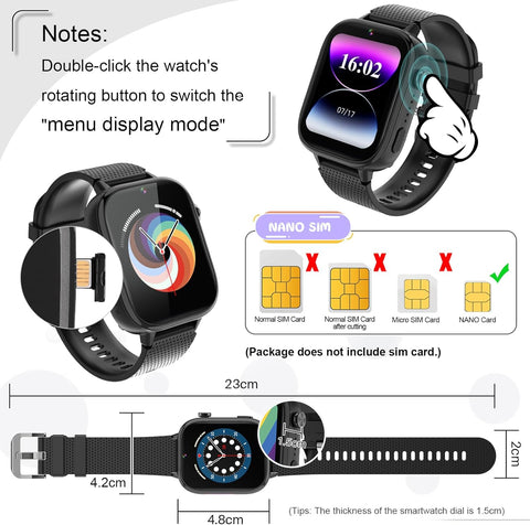 4G Kids Watch, Smart Watch for Kids with SIM Card, 47 Exciting Games, Two-Way Calling Feature, SOS Emergency Call Button Ideal for Kids Aged 3-12, Children’S Cell Phone Alternative (Black)