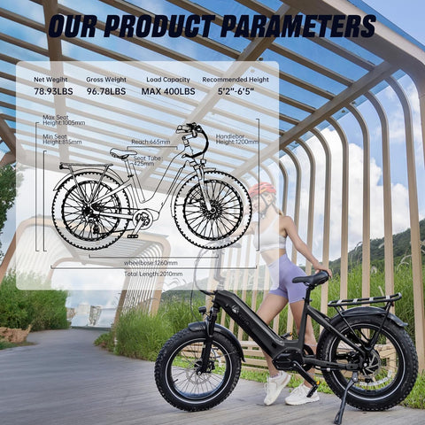 Electric Bike for Adults 750W BAFANG Motor Ebike 48V 20Ah 21700 Removable LG Lithium Battery Fat Tires 20-32MPH Speed Range 90Miles Range Shimano 7-Speed E Bike