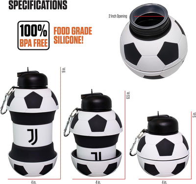 ART Juventus Clip-On Collapsible 1 Liter, 34 Oz. Size Bpa-Free Silicone Soccer Large Water Bottle