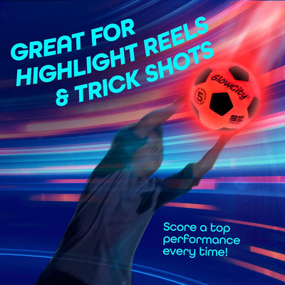 Glow in the Dark Soccer Ball | Light up Indoor/Outdoor Soccer Ball with 2 LED Lights | Pre-Installed Batteries | Fun Gift for Teens