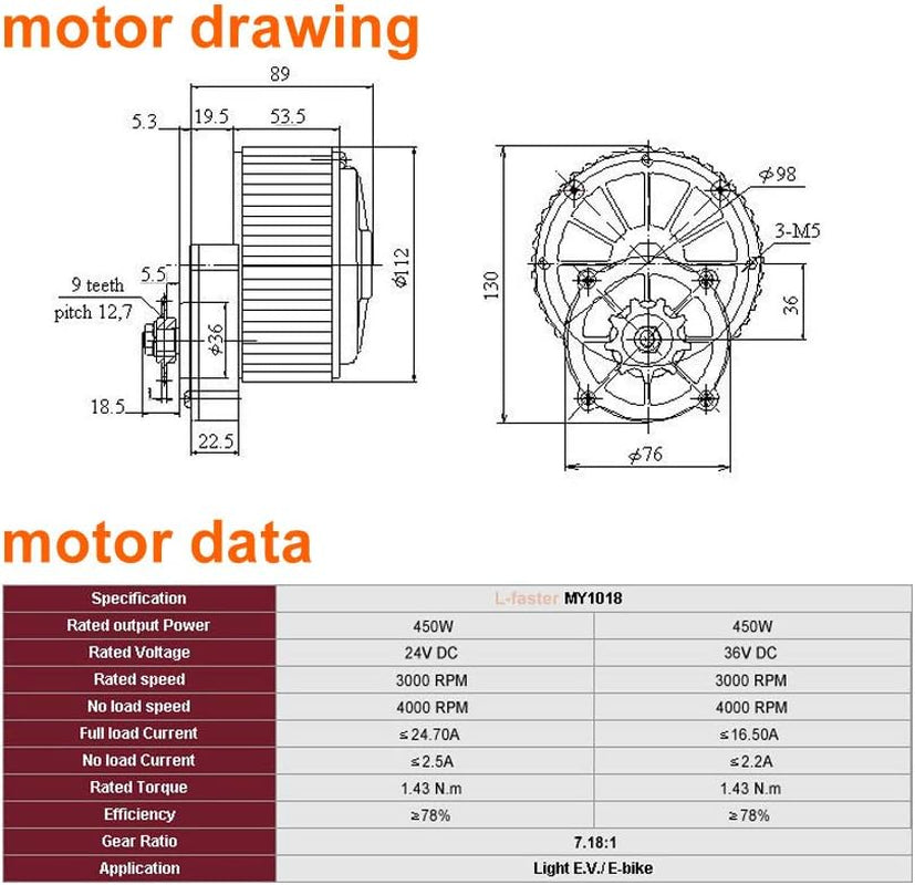 450W Newest Electric Bike Left Drive Conversion Kit Can Fit Most of Common Bicycle Use Spoke Sprocket Chain Drive for City Bike