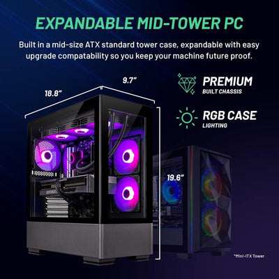 Azure Gaming PC Desktop – AMD Ryzen 7 7700X 4.5 Ghz, NVIDIA RTX 4070, 1TB NVME SSD, 32GB DDR5 RAM RGB, 650W Gold PSU, 360Mm AIO, 11AC Wi-Fi, Windows 11 Home 64-Bit,Black