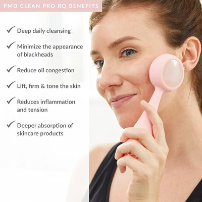 PMD Clean Pro RQ - Smart Facial Cleansing Device with Silicone Brush & Rose Quartz Gemstone