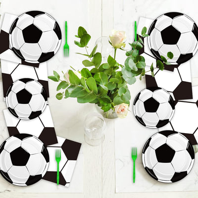 50 Guests Soccer Plates Napkins Party Supplies Soccer Birthday Party Decorations Disposable Paper Dinnerware Tableware Set Soccer Ball Party Decoration Favors