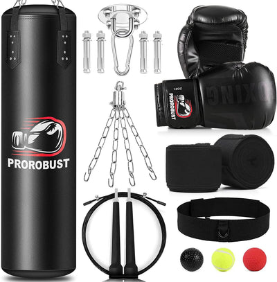 Punching Bag for Adults, 4Ft PU Heavy Boxing Bag Set with 12OZ Gloves for MMA Kickboxing Boxing Karate Home Gym Training (Unfilled)