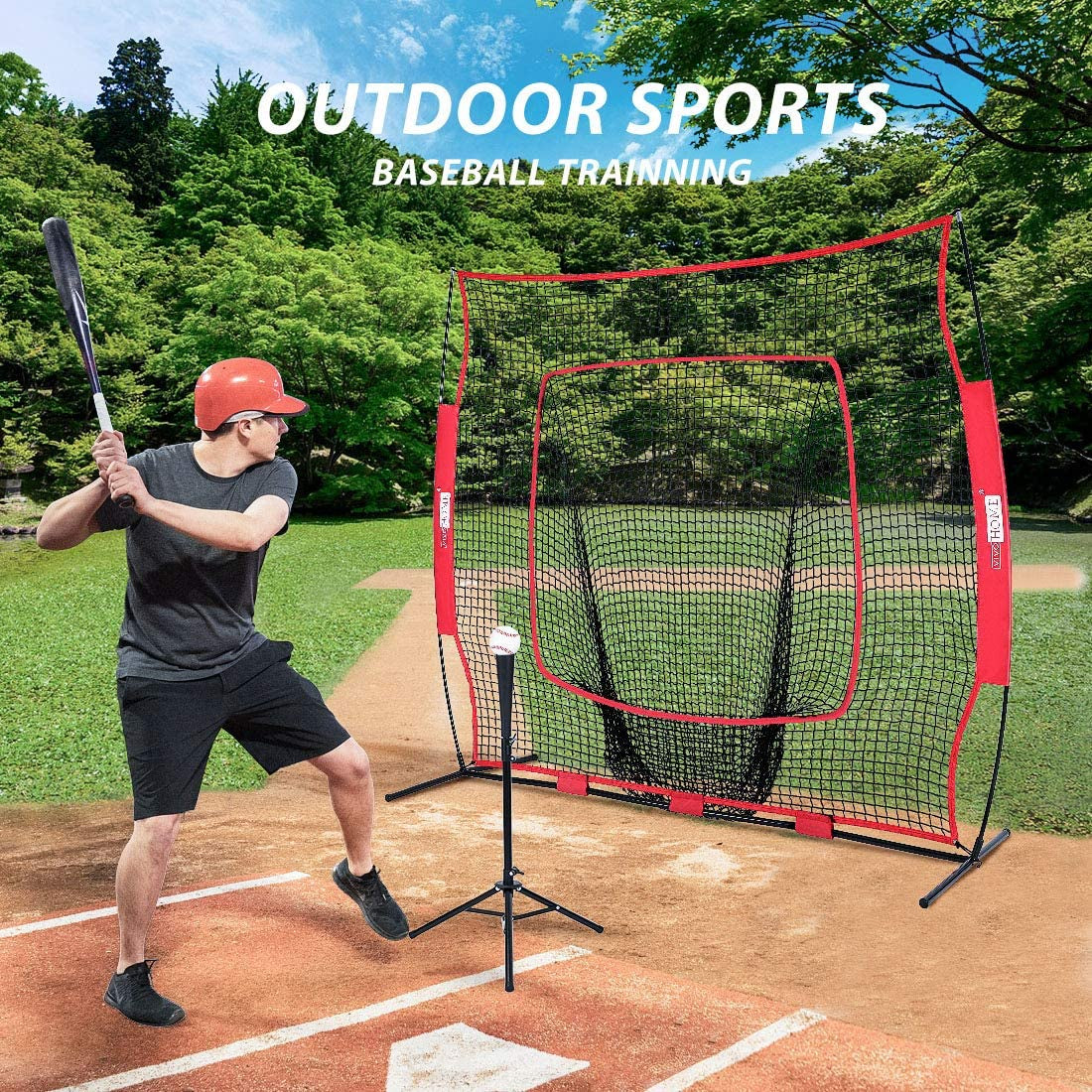 7 X 7 Feet Baseball Backstop Softball Practice Net with Strike Zone Target and Carry Bag for Batting Hitting and Pitching