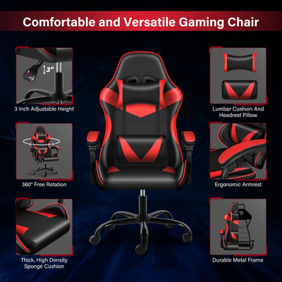 Ergonomic Backrest and Seat Height Adjustable Swivel Recliner Racing Office Computer Video Game Chair,400Lb Capacity, Black/Red