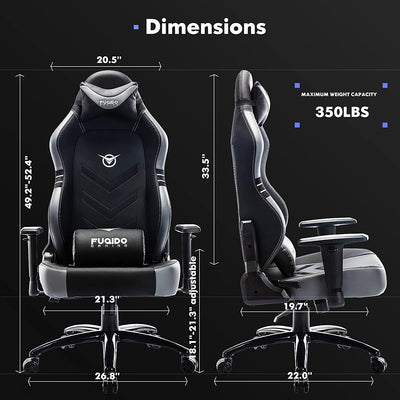 Big and Tall Gaming Chair 350Lbs-Racing Style Computer Gamer Chair,Ergonomic Desk Office PC Chair with Wide Seat, Reclining Back, Adjustable Armrest for Adult Teens-Black/Grey
