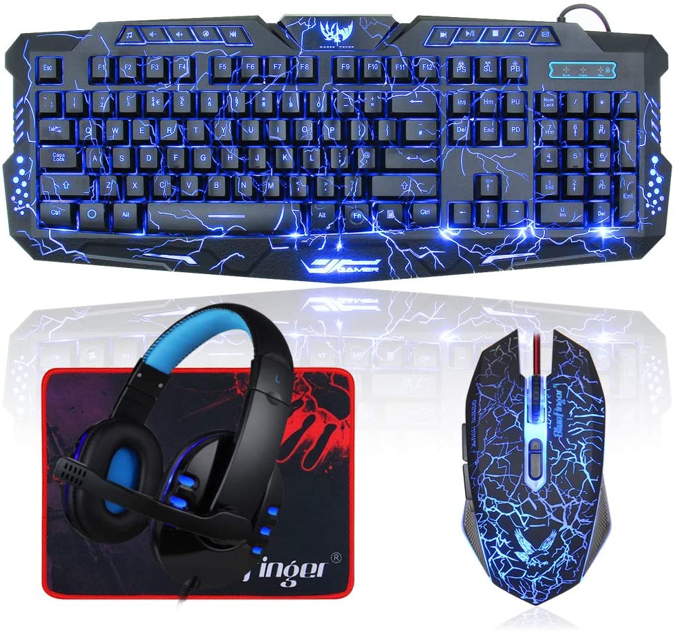 BlueFinger Backlit Gaming Keyboard and Mouse and LED Headset Combo,USB Wired -USA Stock - Biometric Sports Solutions
